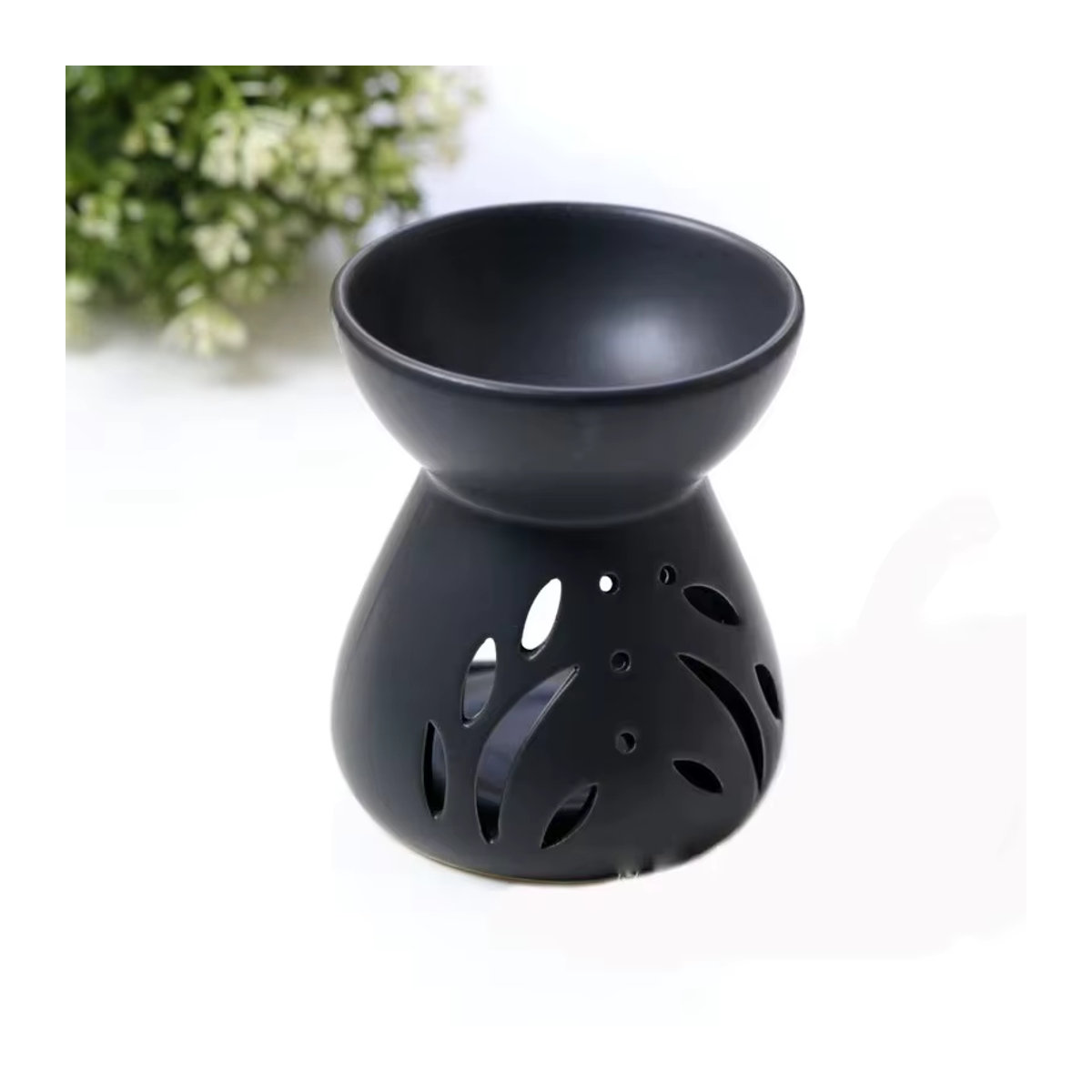 YXYMCF 2-in-1 Keramik Duftlampe für ätherische Öle und Teelichter, handgefertigter Weihrauchbrenner und Kerzenhalter für Yoga und Spa, rund, weiß oder schwarz - Bild 3