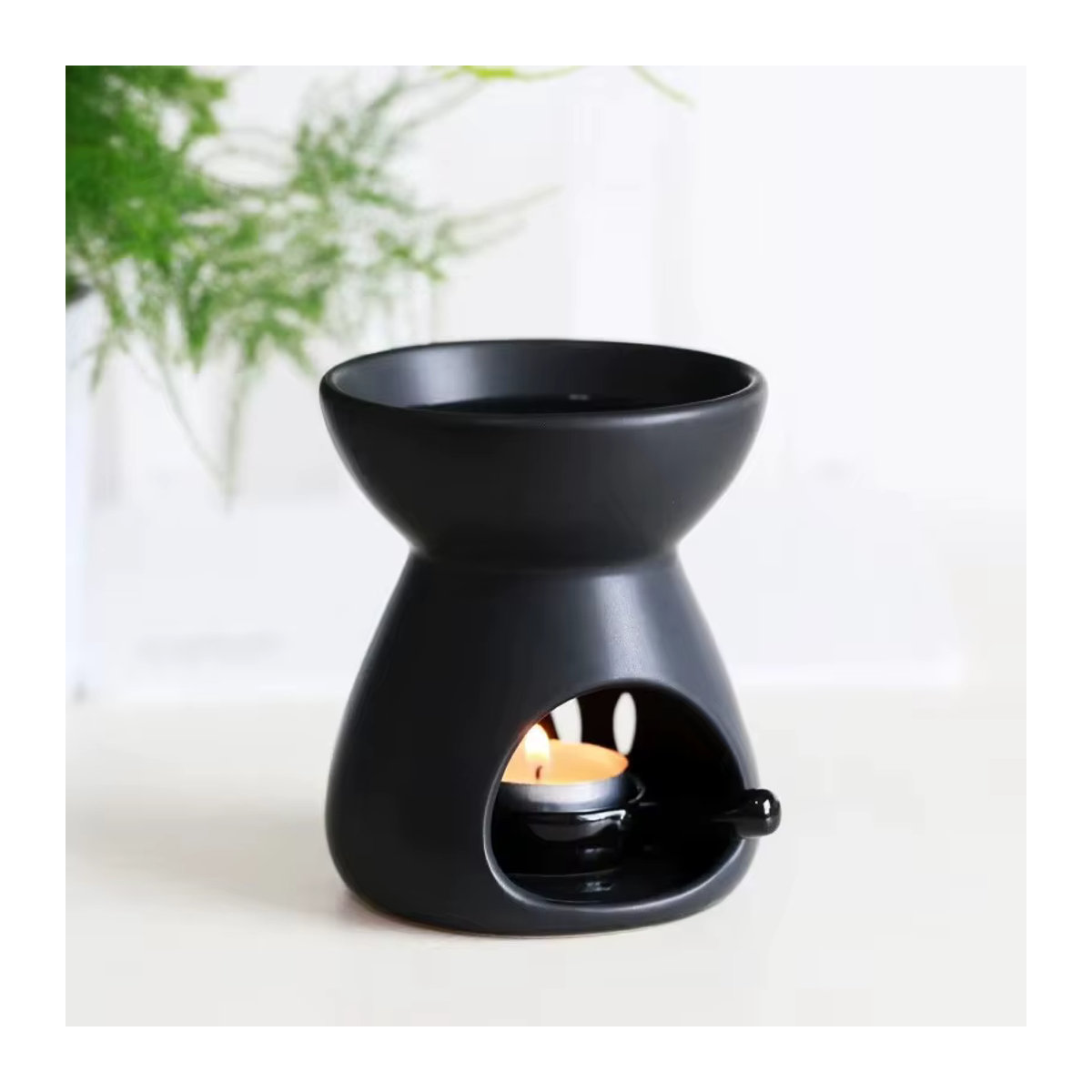 YXYMCF 2-in-1 Keramik Duftlampe für ätherische Öle und Teelichter, handgefertigter Weihrauchbrenner und Kerzenhalter für Yoga und Spa, rund, weiß oder schwarz - Bild 4