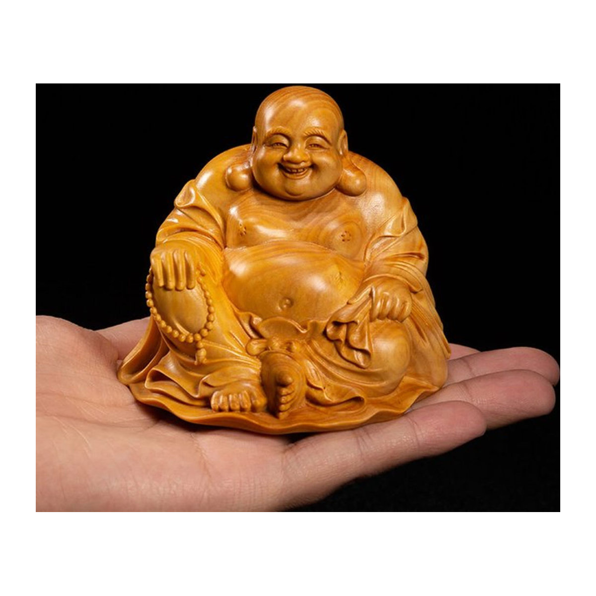 YZBQEJ Hotei-sama Buddha Holzskulptur für Feng Shui in Braun, Höhe: 6 cm - Bild 1
