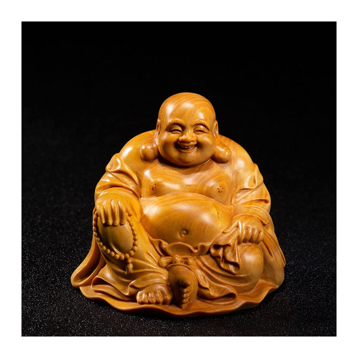 YZBQEJ Hotei-sama Buddha Holzskulptur für Feng Shui in Braun, Höhe: 6 cm - Bild 2