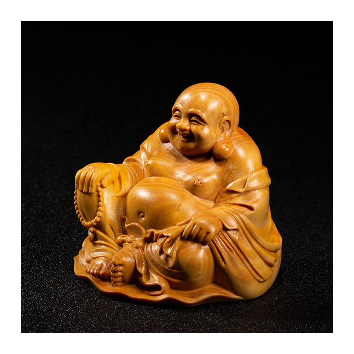 YZBQEJ Hotei-sama Buddha Holzskulptur für Feng Shui in Braun, Höhe: 6 cm - Bild 4