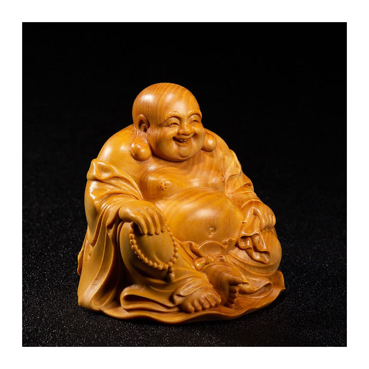 YZBQEJ Hotei-sama Buddha Holzskulptur für Feng Shui in Braun, Höhe: 6 cm - Bild 5