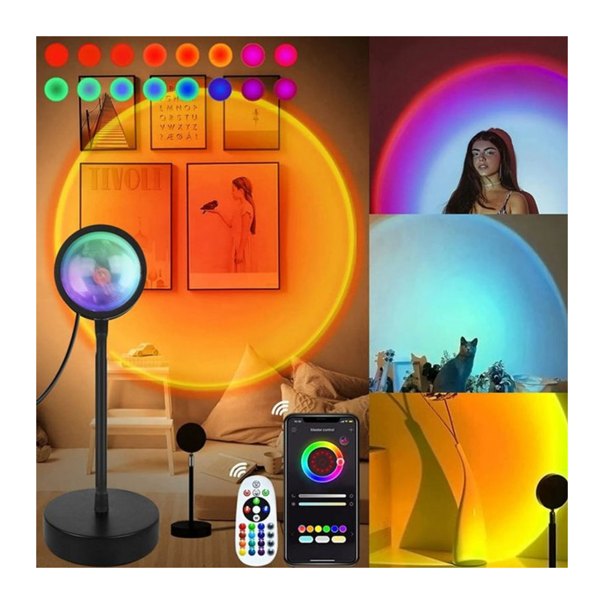 YzzYzz Smart Sunset Lampe Tuya LED RGB Nachtlicht mit App-Steuerung für moderne Raumdekoration und Fotografie in Bunt - Bild 1