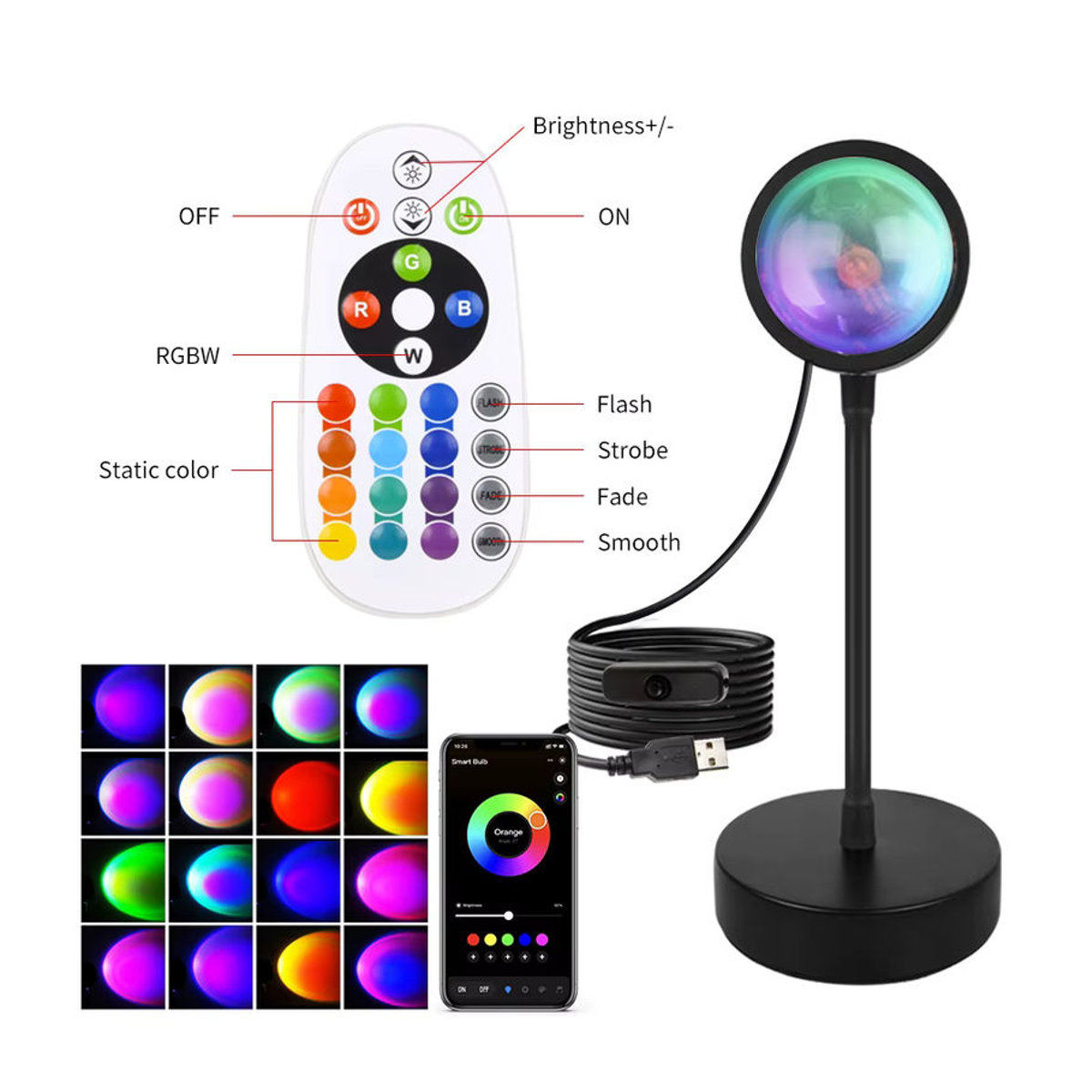 YzzYzz Smart Sunset Lampe Tuya LED RGB Nachtlicht mit App-Steuerung für moderne Raumdekoration und Fotografie in Bunt - Bild 2