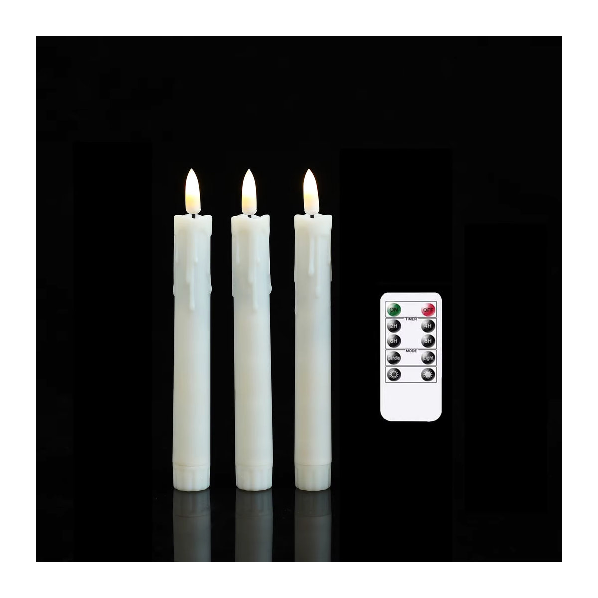 Zabicat 3er Set LED Stabkerzen mit Fernbedienung und Timer, batteriebetriebene flammenlose Dekokerzen in Weiß, Höhe: 17,78 cm - Bild 2