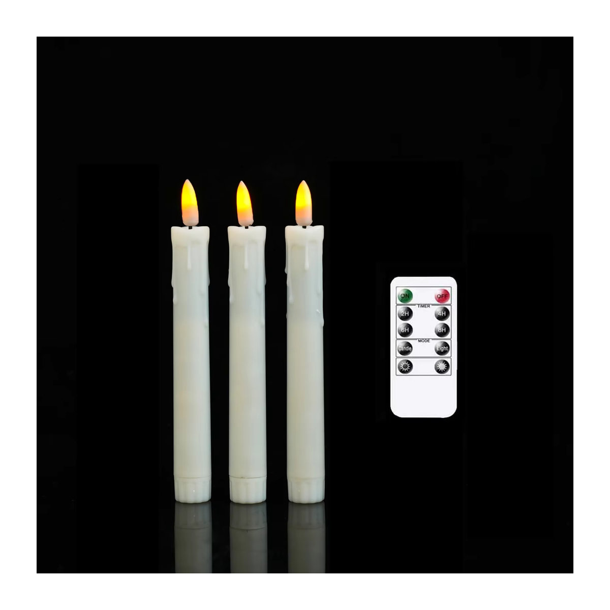 Zabicat 3er Set LED Stabkerzen mit Fernbedienung und Timer, batteriebetriebene flammenlose Dekokerzen in Weiß, Höhe: 17,78 cm - Bild 3