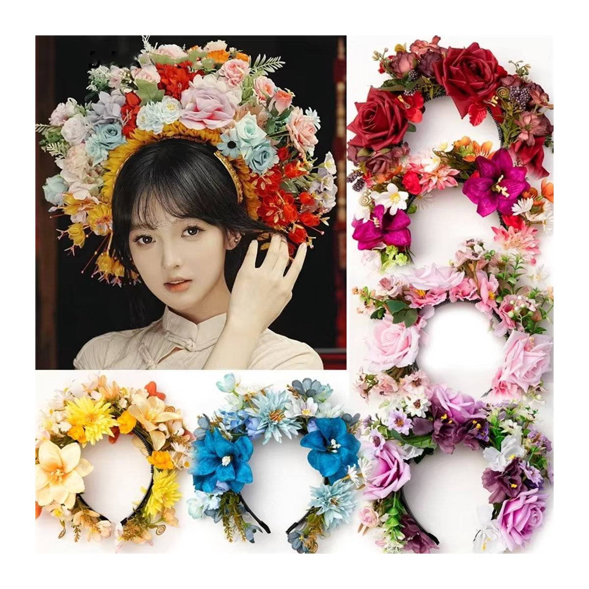 Zan Handgemachte Blumen-Girlande im Bohemian-Stil als florales Accessoire für Hochzeiten und Fotografie in Blau und Rot - Bild 2