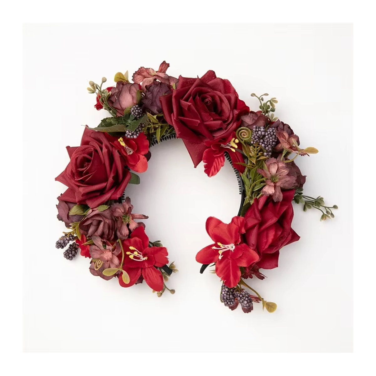 Zan Handgemachte Blumen-Girlande im Bohemian-Stil als florales Accessoire für Hochzeiten und Fotografie in Blau und Rot - Bild 3
