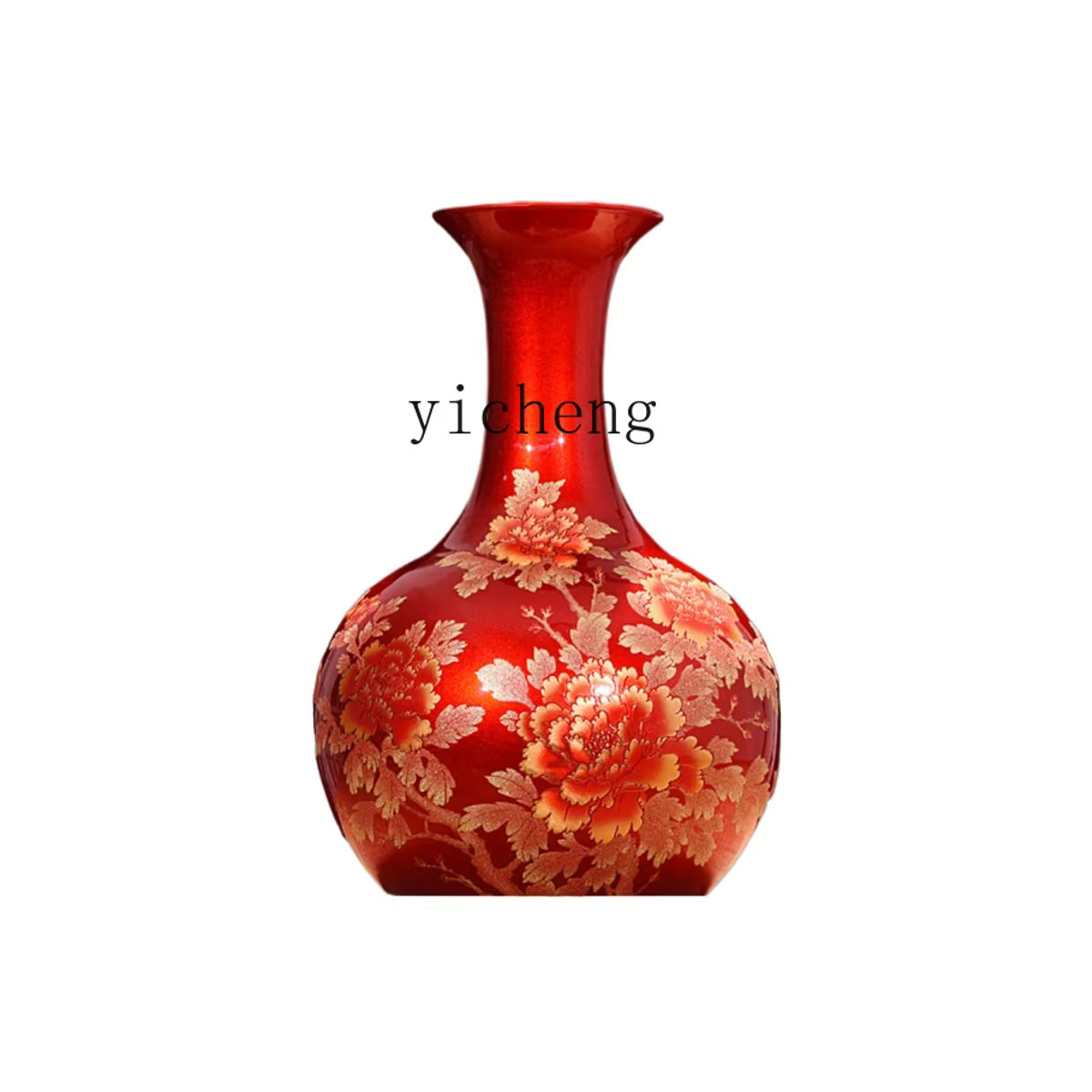 ZC Keramikvase mit roter Pfingstrose aus Porzellan für dein Blumenarrangement im chinesischen Stil - Bild 4