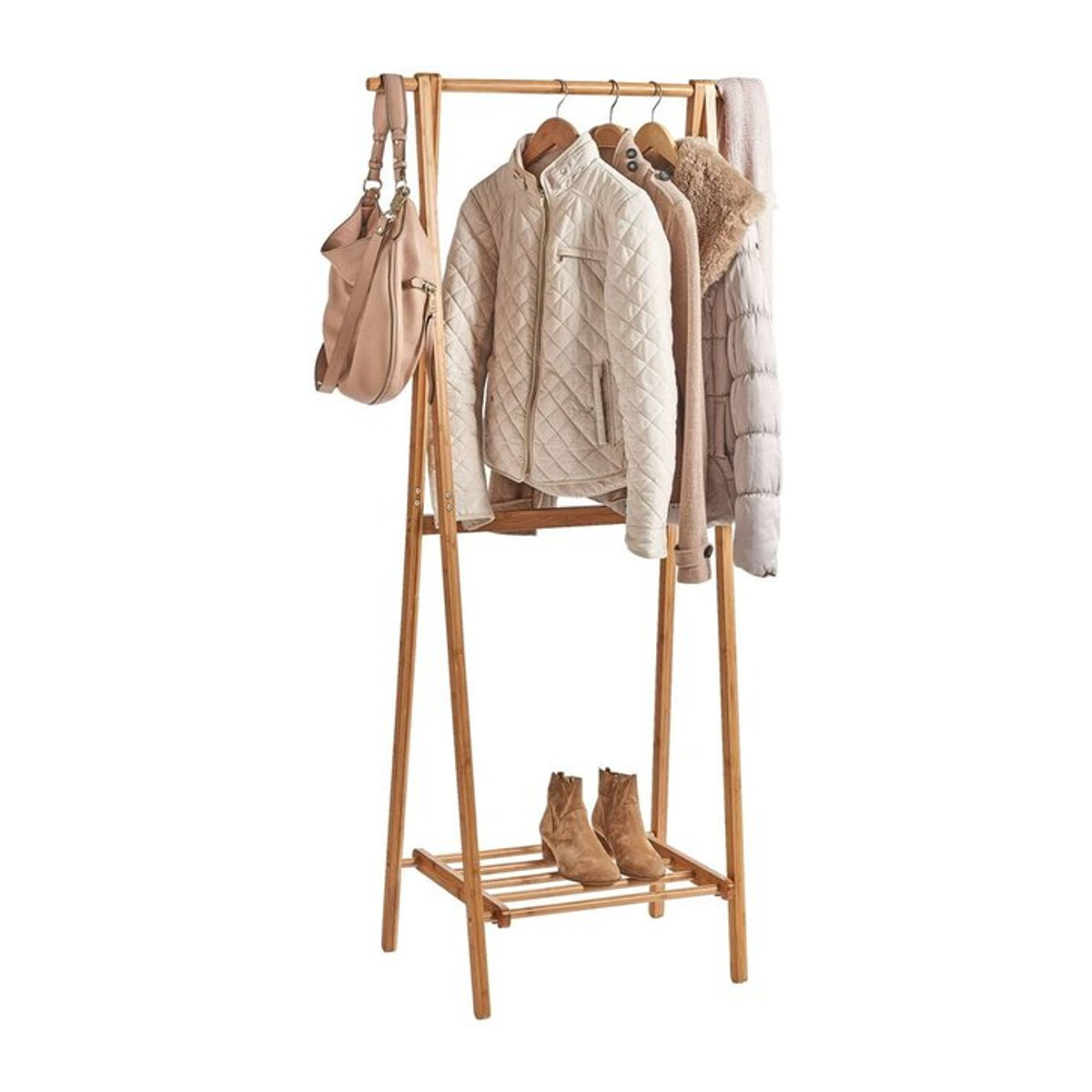 Zeller Garderobenständer aus Bambus in Natur im skandinavischen Design B/H/T: 74 x 159 x 46 cm - Bild 1