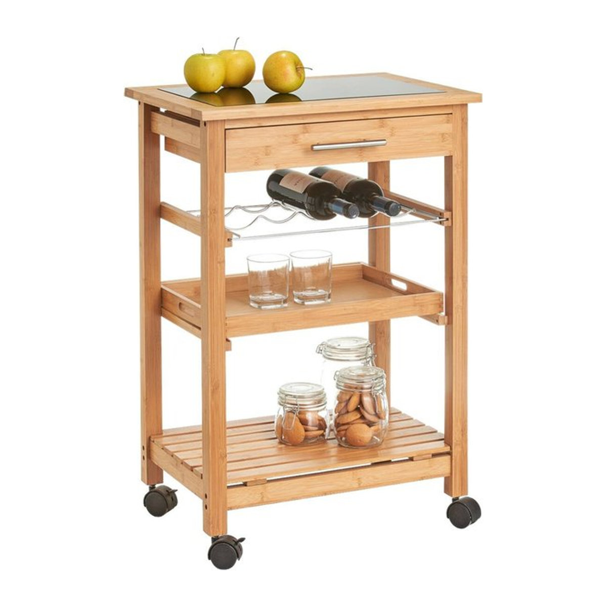 Zeller Küchenrollwagen aus Bambus und Glas in Braun, B/H/L: 40 x 93 x 58 cm - Bild 1