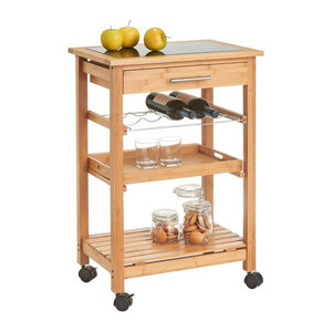 Zeller Küchenrollwagen aus Bambus und Glas in Braun, B/H/L: 40 x 93 x 58 cm