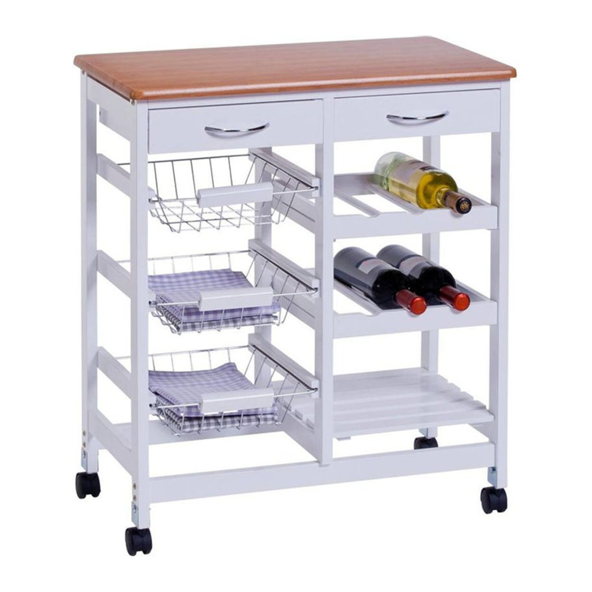 Zeller Küchenrollwagen aus Bambus und Holzwerkstoff in Weiß im skandinavischen Design B/H/L: 36 x 76 x 66 cm - Bild 1