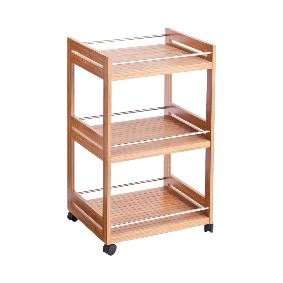 Zeller Rollwagen aus Bambus in Natur mit Metallkanten B/H/T: 46 x 76 x 38 cm - Bild 2