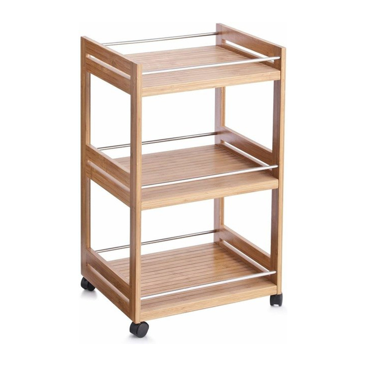 Zeller Rollwagen aus Bambus in Natur mit Metallkanten B/H/T: 46 x 76 x 38 cm - Bild 3