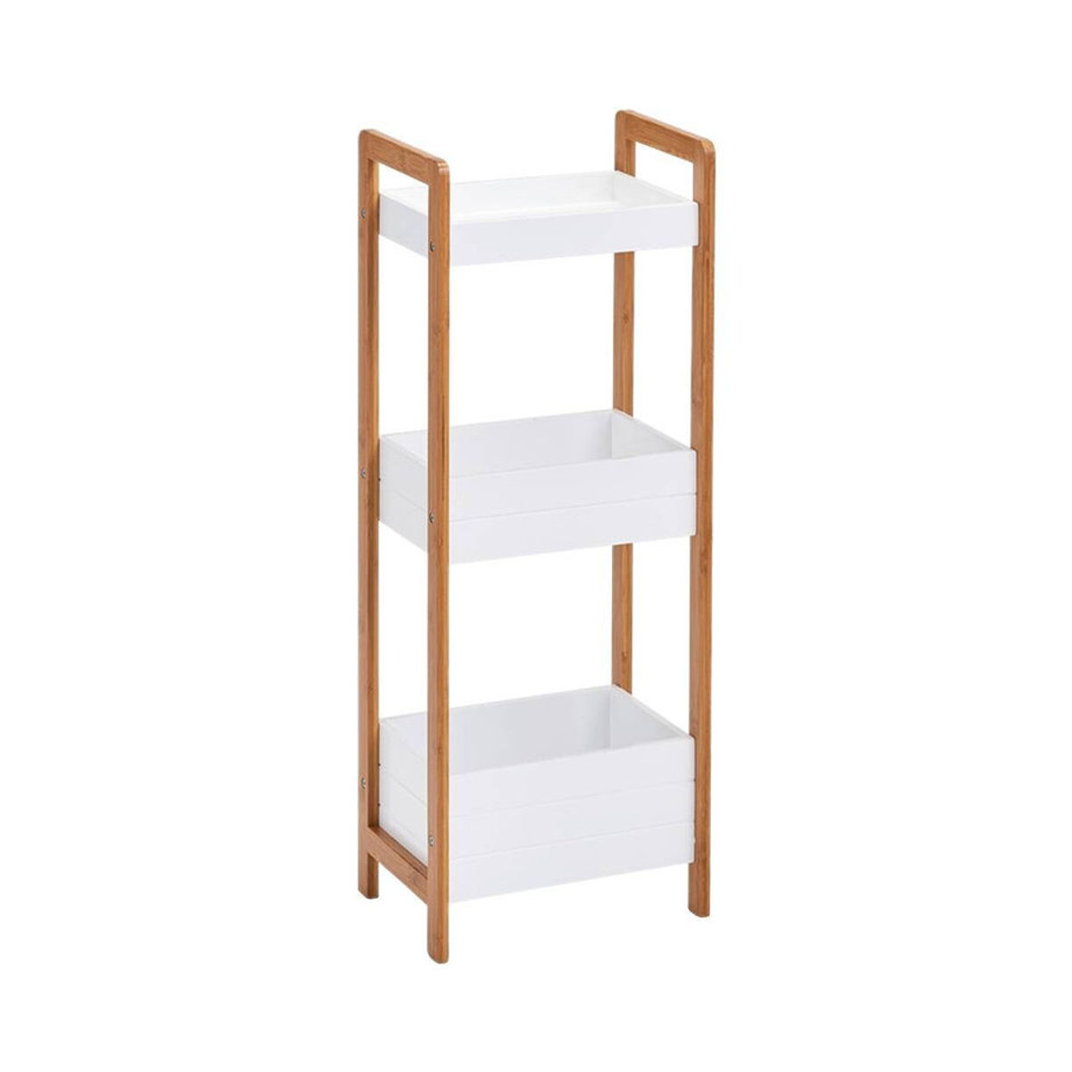 Zeller Standregal aus Bambus und Metall in Weiß, Modernes Bücherregal mit drei Körben, B/H/T: 28 x 74 x 20 cm - Bild 2