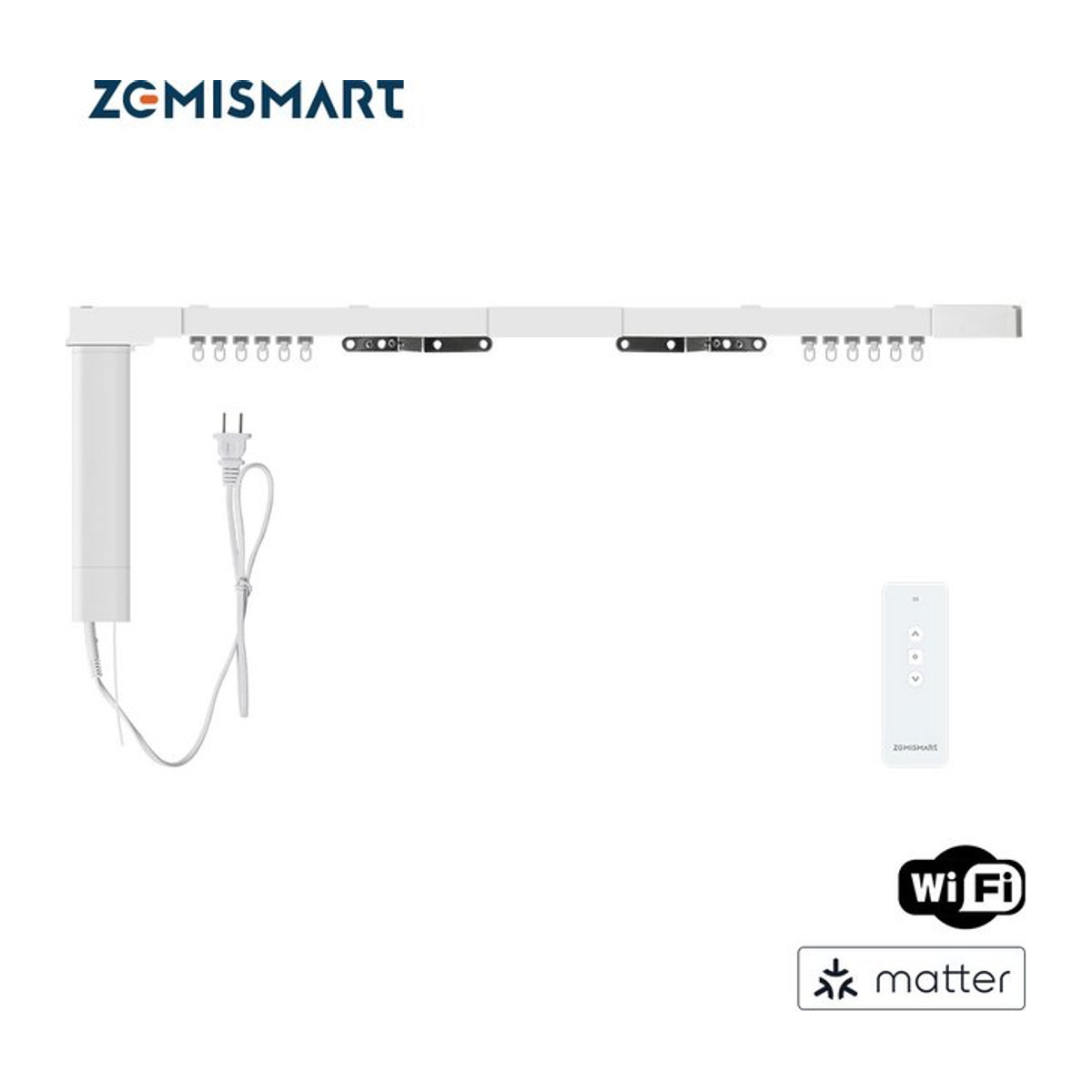 Zemismart Matter WiFi Smart Elektrischer Vorhangmotor mit Vorhangschiene und Schienenwand in Weiß für HomeKit, SmartThings, Alexa und Google Home - Bild 1