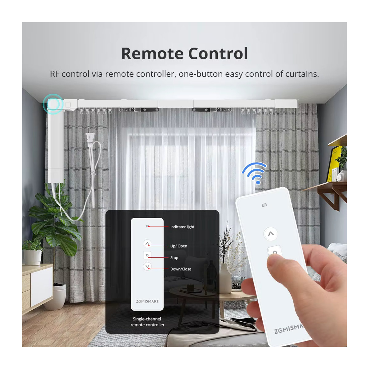 Zemismart Matter WiFi Smart Elektrischer Vorhangmotor mit Vorhangschiene und Schienenwand in Weiß für HomeKit, SmartThings, Alexa und Google Home - Bild 2