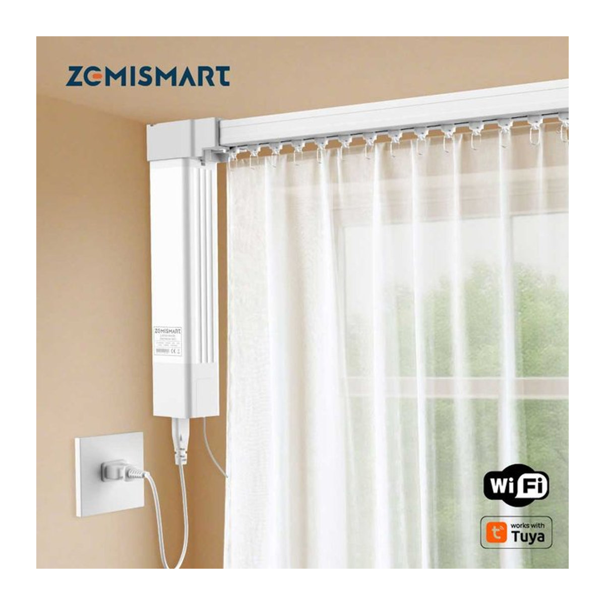 Zemismart WiFi Smart Vorhangmotor mit elektrischer Vorhangschiene und RF-Fernbedienung in Weiß, kompatibel mit Tuya, Alexa, Echo und Yandex Alice Sprachsteuerung - Bild 1