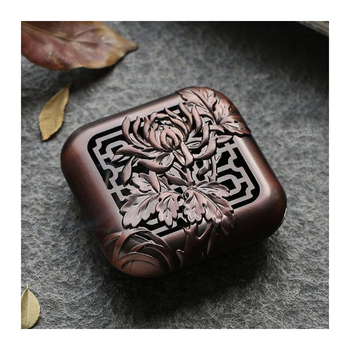 Zen Mini-Räuchergefäß aus Legierung mit floralem Design für Sandelholz - Bild 1