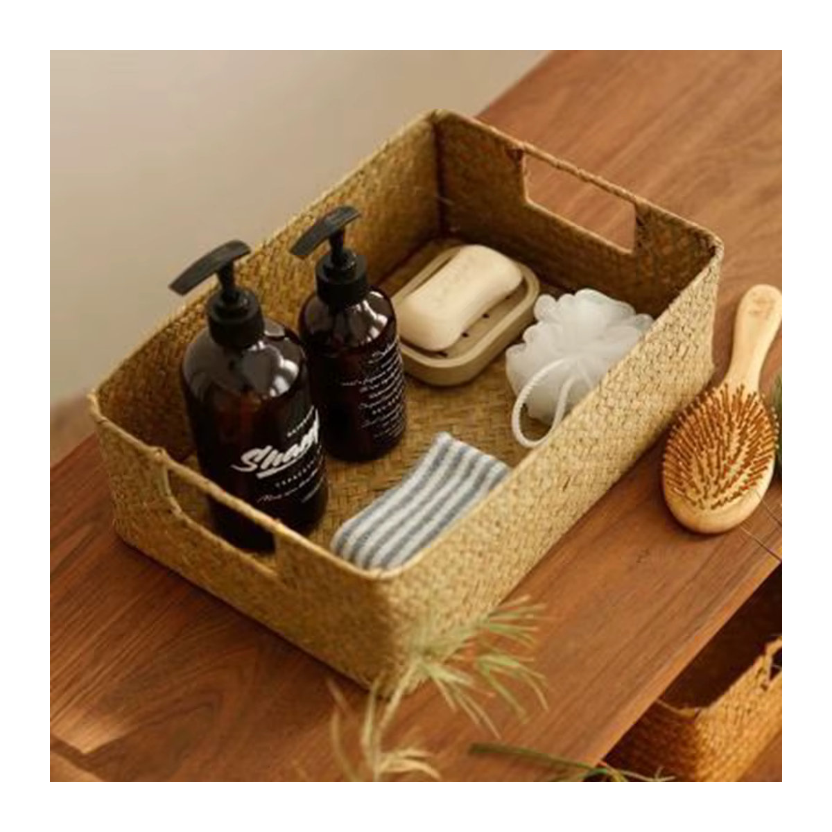 Zerolife Aufbewahrungskorb aus Seegras und Rattan in Braun, rechteckiger Weidenkorb im Bohemian-Stil für deine Dekoration oder Küche - Bild 2