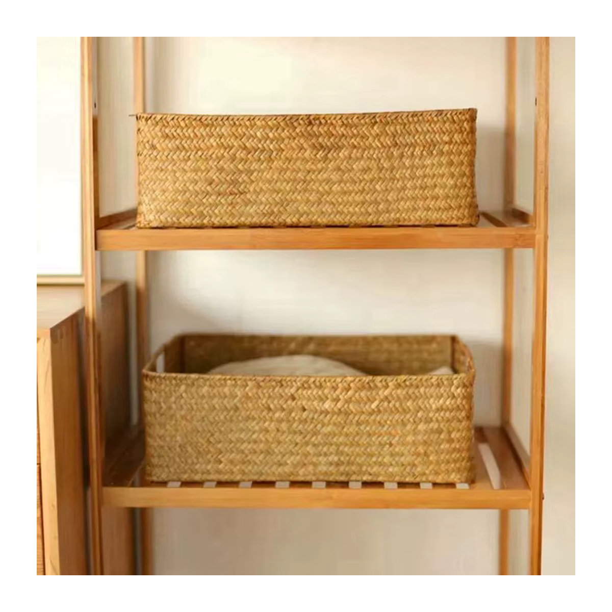 Zerolife Aufbewahrungskorb aus Seegras und Rattan in Braun, rechteckiger Weidenkorb im Bohemian-Stil für deine Dekoration oder Küche - Bild 5