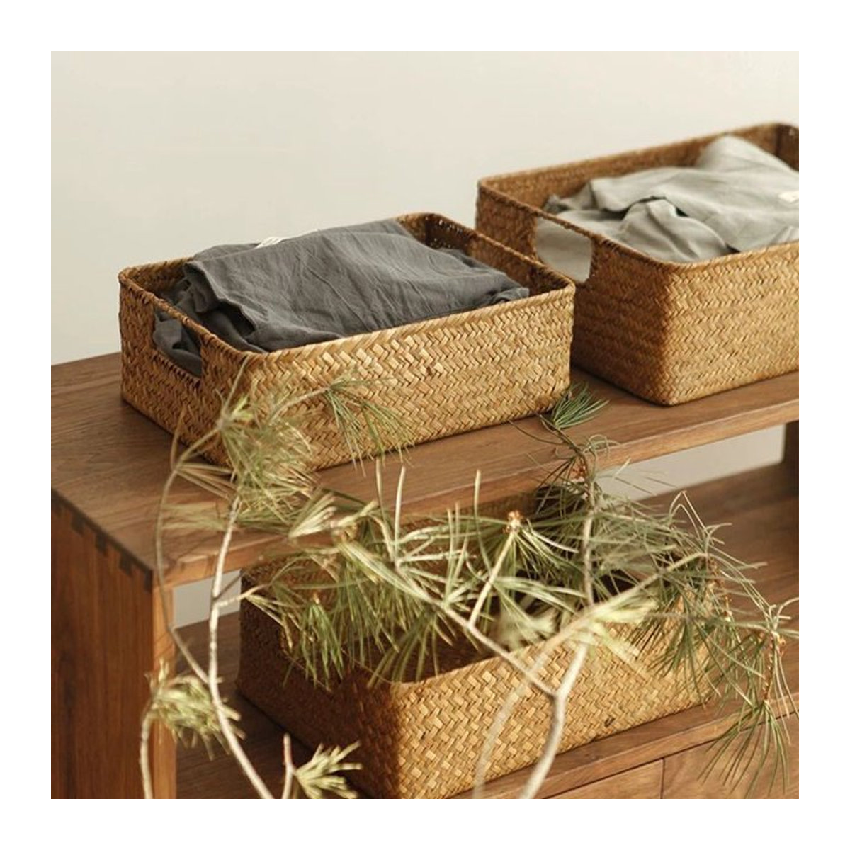 Zerolife Handgewebter Rattan Korb in Braun, Rechteckiger Wicker-Aufbewahrungskorb im rustikalen Design für Obst, Snacks oder Kosmetik - Bild 1
