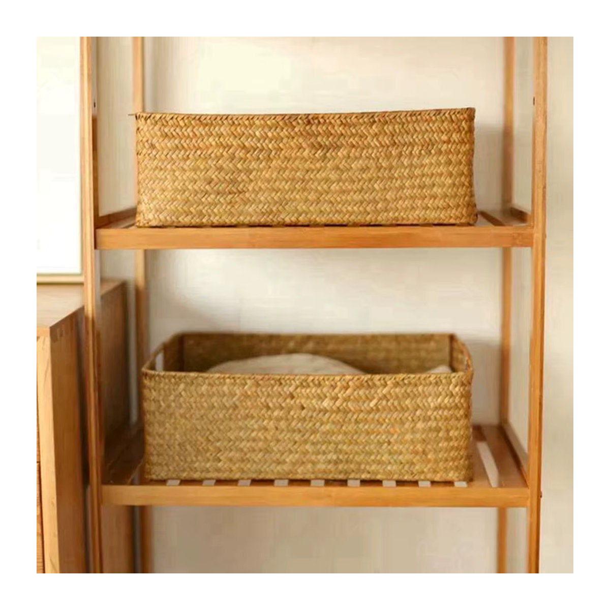 Zerolife Handgewebter Rattan Korb in Braun, Rechteckiger Wicker-Aufbewahrungskorb im rustikalen Design für Obst, Snacks oder Kosmetik - Bild 4