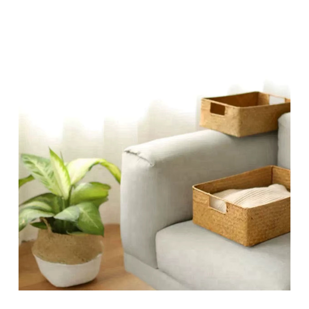 Zerolife Handgewebter Rattan Korb in Braun, Rechteckiger Wicker-Aufbewahrungskorb im rustikalen Design für Obst, Snacks oder Kosmetik - Bild 5