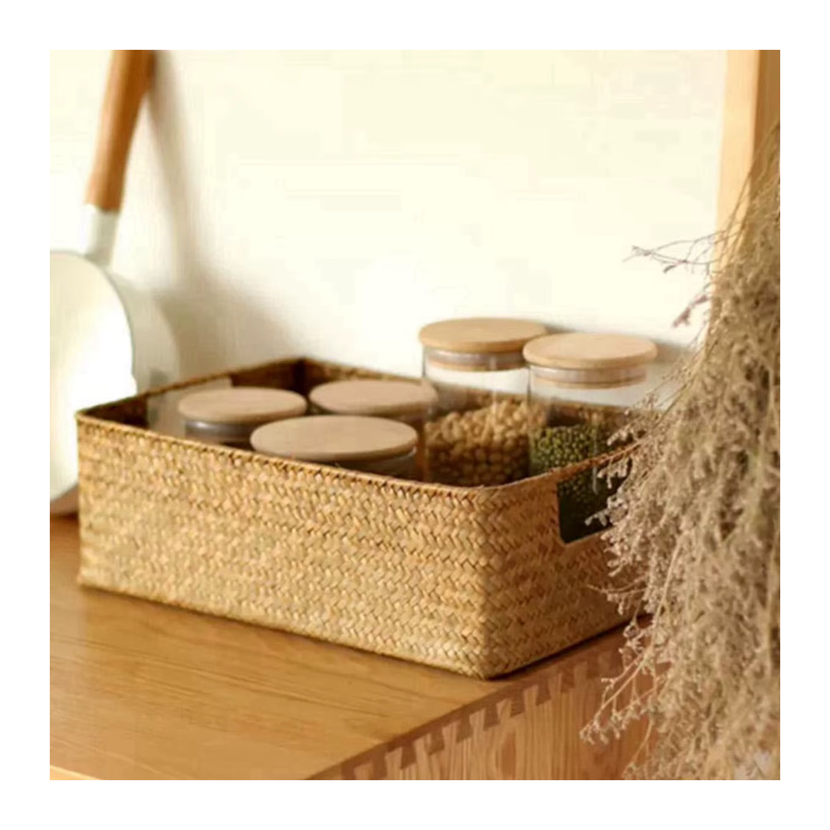 Zerolife Handgewebter Rattan Korb in Braun, Rechteckiger Wicker-Aufbewahrungskorb im rustikalen Design für Obst, Snacks oder Kosmetik - Bild 6