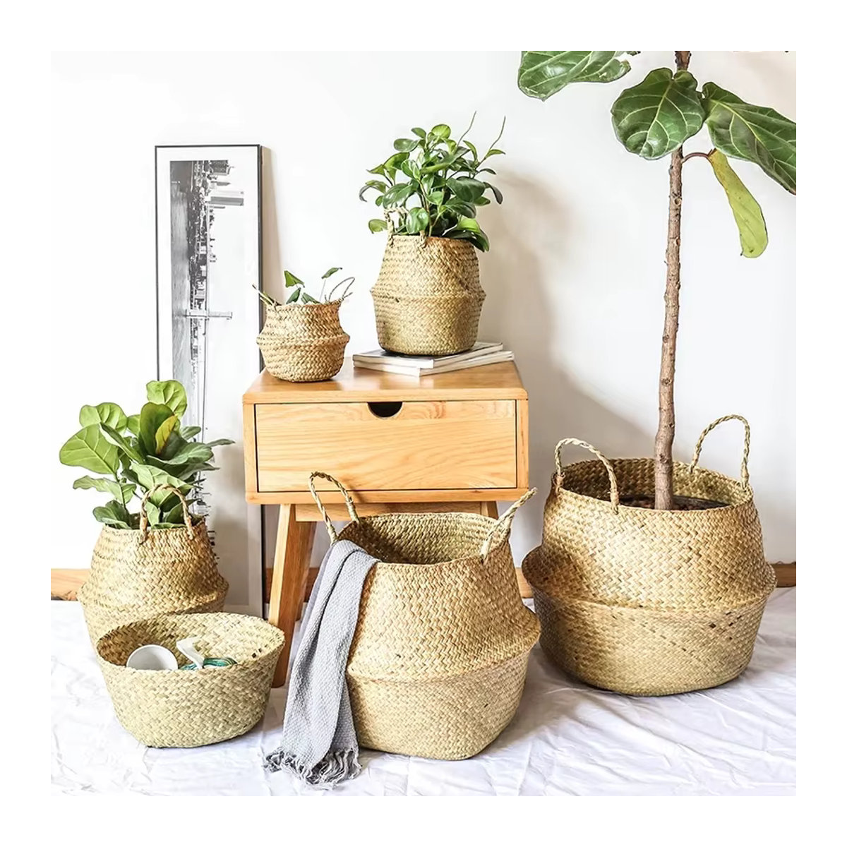 Zerolife Hängender Blumentopf aus Rattan in Braun als Aufbewahrungskorb im Bohemian-Stil - Bild 2