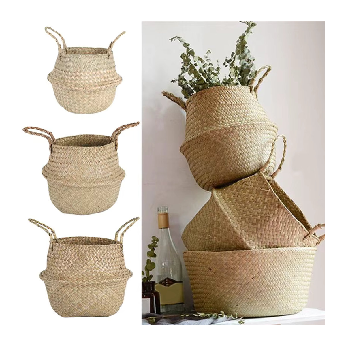Zerolife Hängender Blumentopf aus Rattan in Braun als Aufbewahrungskorb im Bohemian-Stil - Bild 3