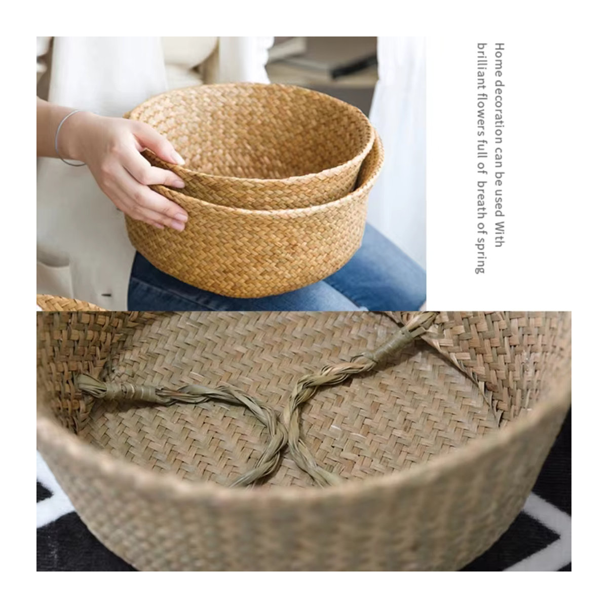 Zerolife Hängender Blumentopf aus Rattan in Braun als Aufbewahrungskorb im Bohemian-Stil - Bild 5