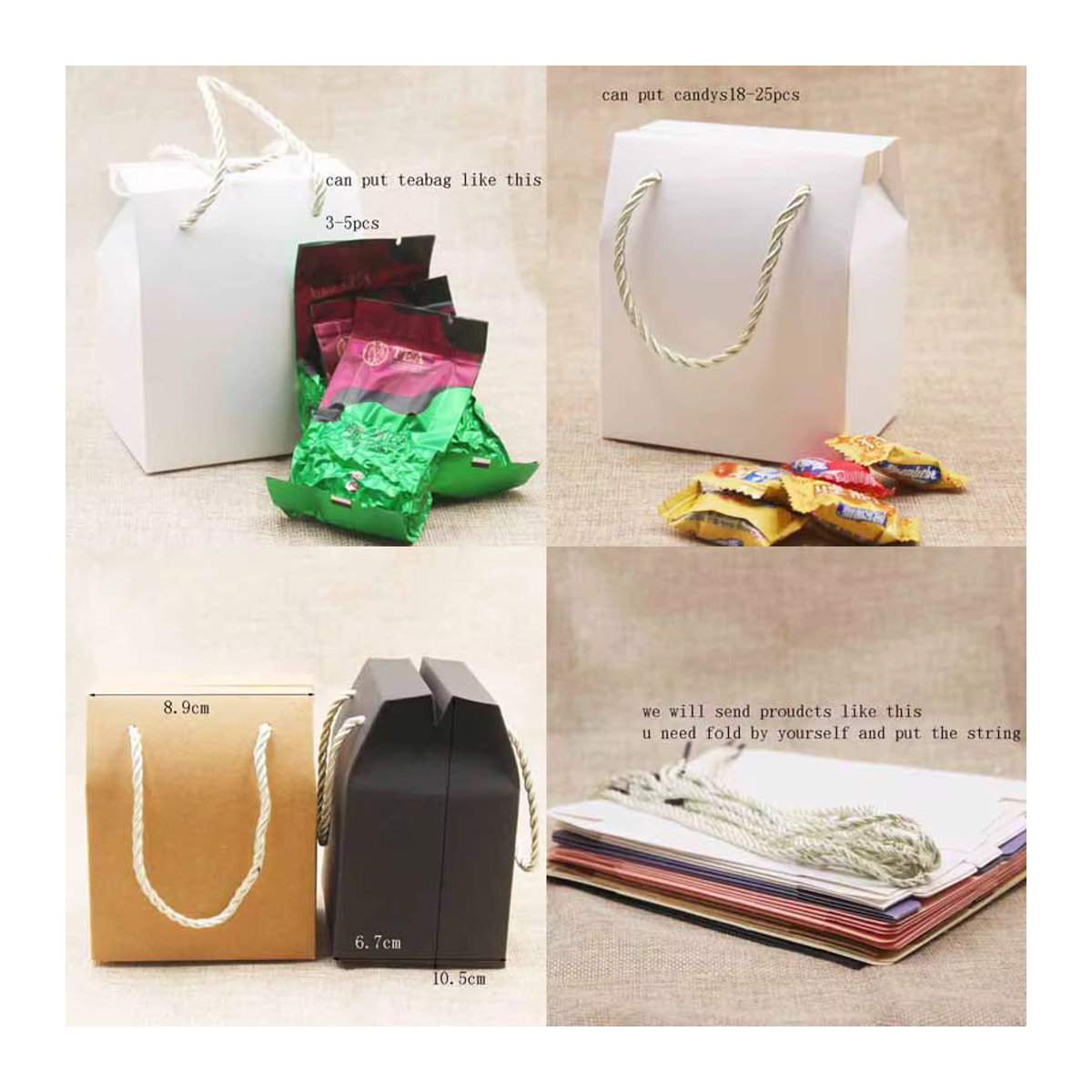 ZerongE jewelry Geschenkbox aus Papier mit Griffschnur, mehrfarbig pink, B/T/H: 8,9 x 6,7 x 10,5 cm, 10 Stück - Bild 2
