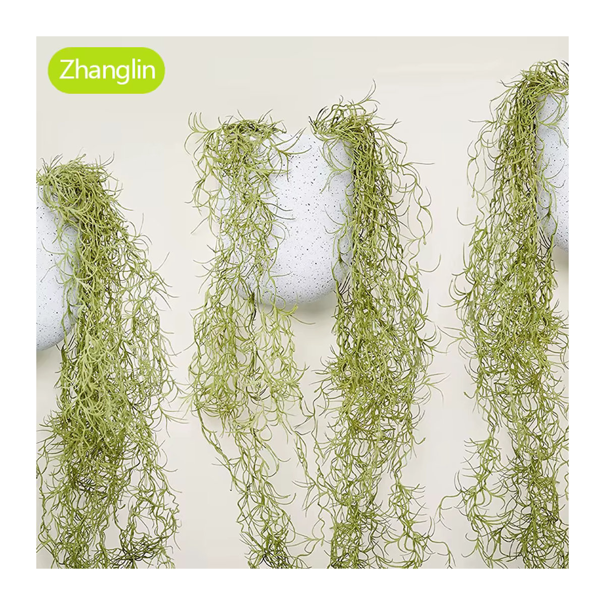 Zhanglin Künstliche Hängepflanze in Grün und Weiß mit Moos, Efeu, Farn und Reben, 85 cm Höhe - Bild 3