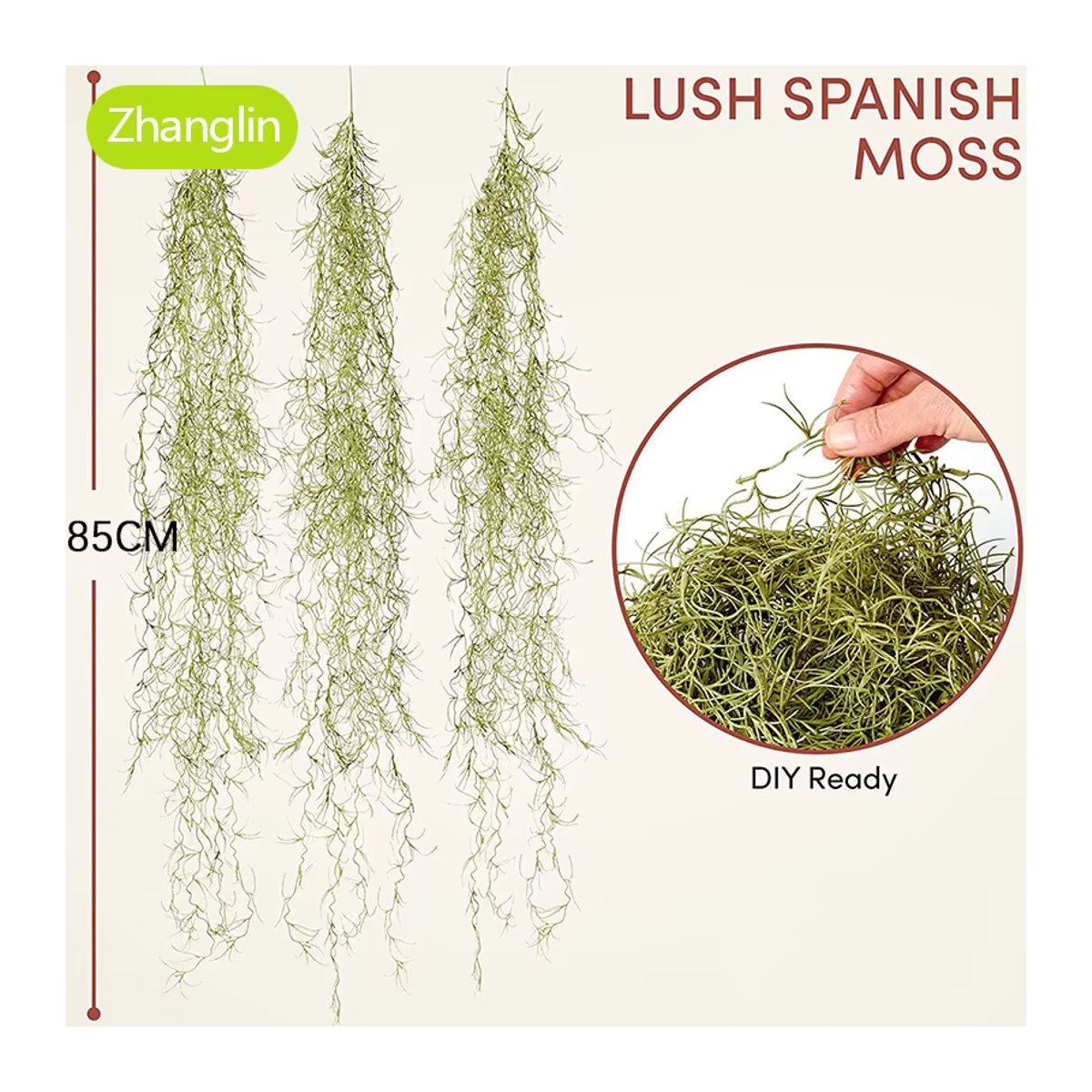 Zhanglin Künstliche Hängepflanze in Grün und Weiß mit Moos, Efeu, Farn und Reben, 85 cm Höhe - Bild 5