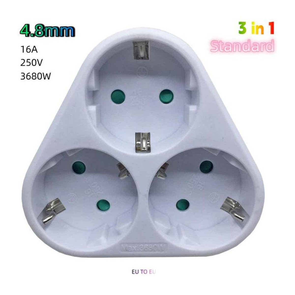 zhishangyoupin 3-in-1 Steckeradapter Typ F Weiß Minimalistisch 16A EU Wandsteckdosen-Erweiterung mit 4,8mm Pins - Bild 1