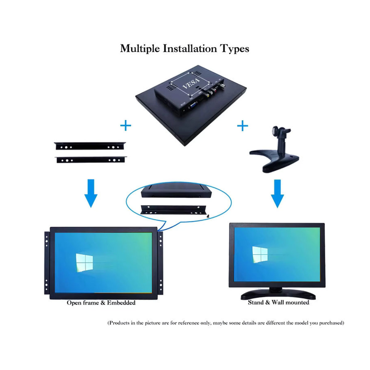 Zhixianda Open Frame Monitor 10,1 Zoll HD Industriedisplay in Schwarz mit VGA, BNC, AV und USB-Schnittstelle - Bild 3