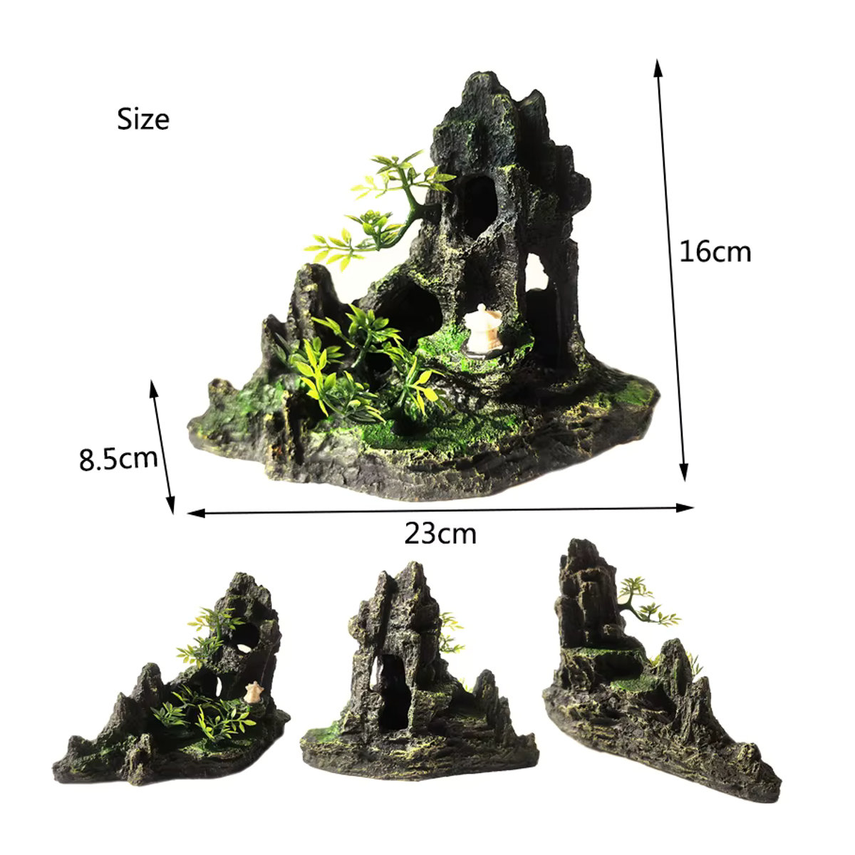 ZHIYANG Aquarium Dekoration aus Kunstharz in Schwarz als Steingarten Berg mit Höhle und Baum für dein Aquarium - Bild 4