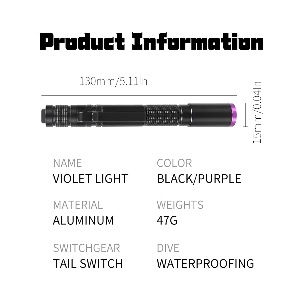 ZHIYU Tragbare UV-Taschenlampe aus Aluminiumlegierung mit 395 nm für fluoreszierende Erkennung und Camping - Bild 4