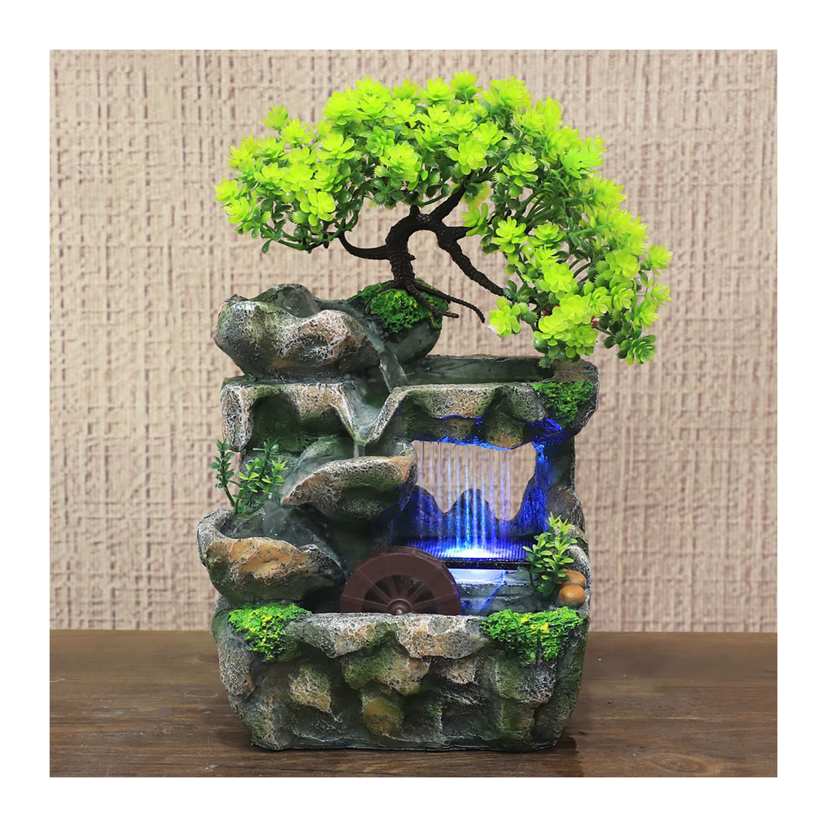 Zimmerbrunnen Wasserfall mit farbwechselnder LED-Beleuchtung in Grün für die Zen-Meditation und Desktop-Dekoration - Bild 2