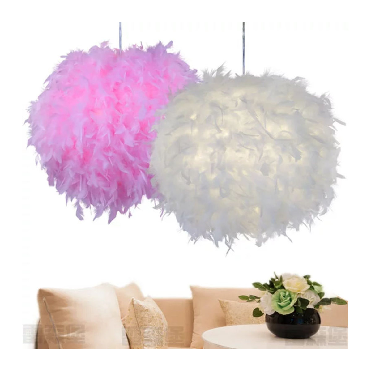 ZIMULONG Moderne Pendelleuchte in Weiß mit flauschigem Fell-Design für Schlafzimmer und Wohnräume - Bild 1