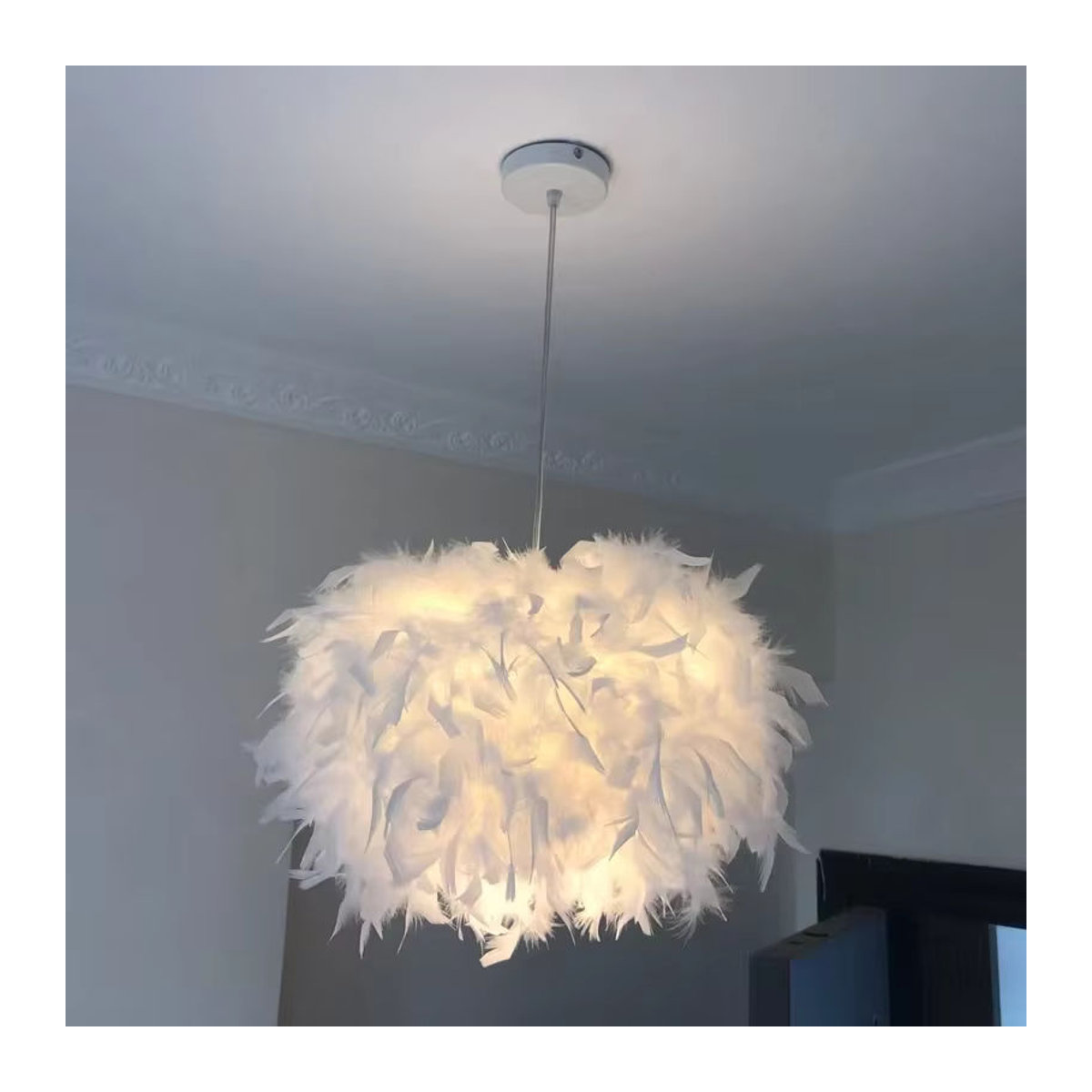 ZIMULONG Moderne Pendelleuchte in Weiß mit flauschigem Fell-Design für Schlafzimmer und Wohnräume - Bild 2