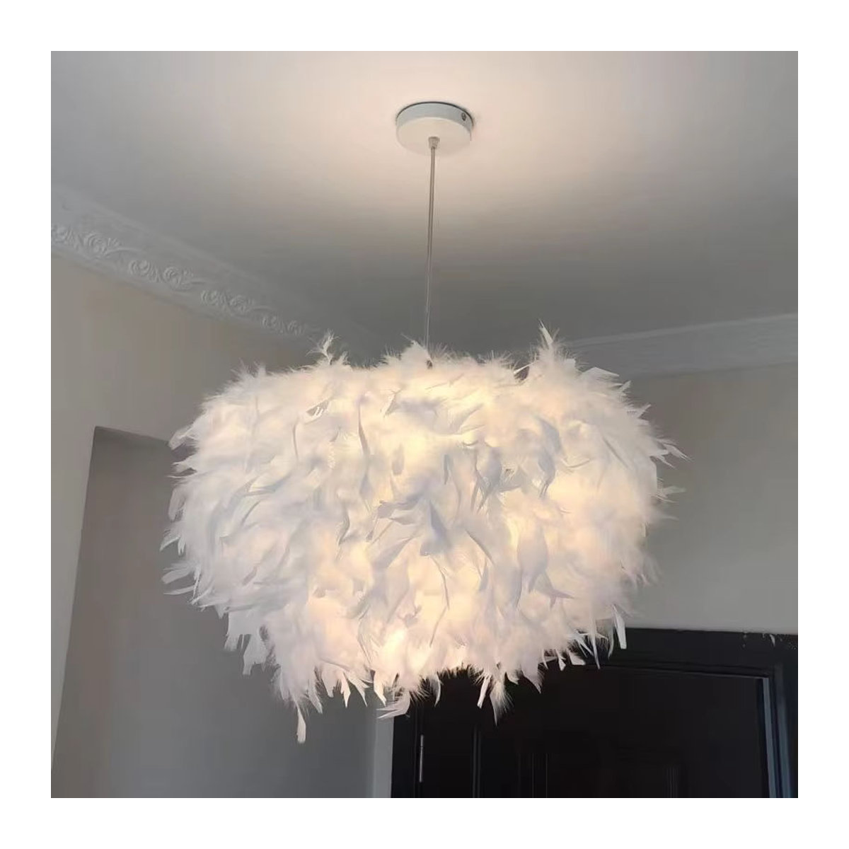 ZIMULONG Moderne Pendelleuchte in Weiß mit flauschigem Fell-Design für Schlafzimmer und Wohnräume - Bild 3