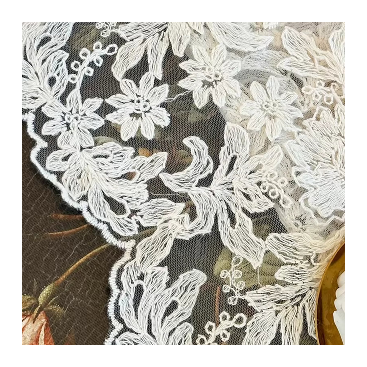 ZJBYZHOUSEHOLD Paar Sheer Vorhang mit Blumenstickerei im französischen Retro-Stil, Spitze, Creme Beige - Bild 6