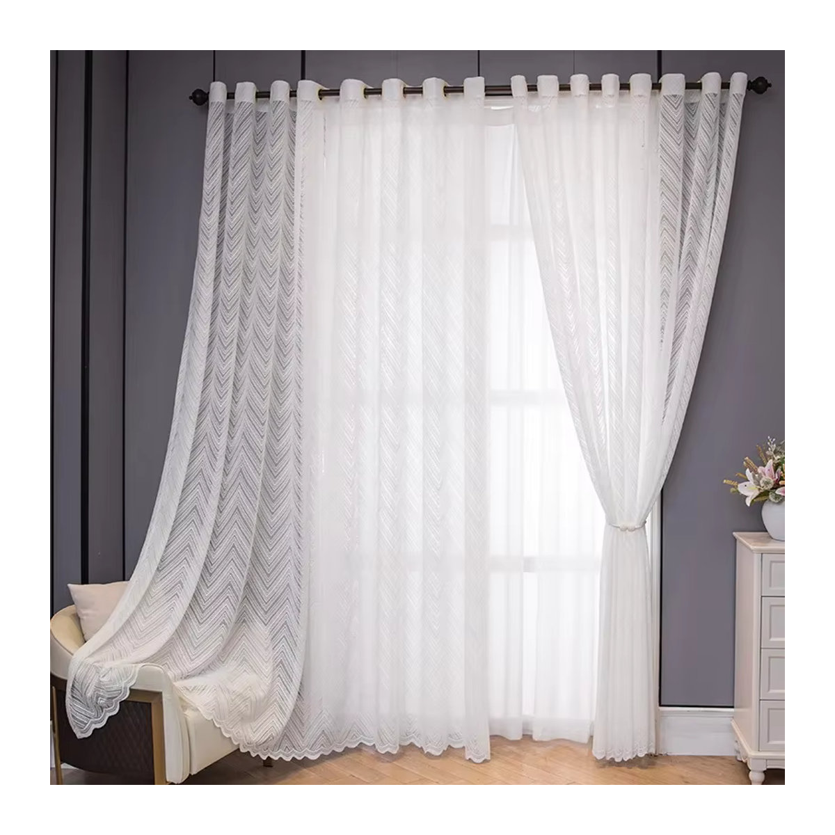ZJBYZHOUSEHOLD Transparente Voile-Vorhänge mit Streifenmuster in Weiß für Wohnzimmer Schlafzimmer und Balkon - Bild 2