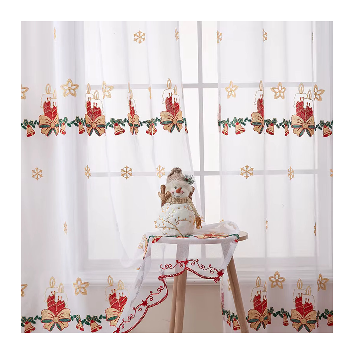 ZJBYZHOUSEHOLD Weihnachtsvorhänge mit Schneeflocken-Stickerei in Weiß, dekorative transparente Vorhänge für Wohnzimmer und Schlafzimmer - Bild 2