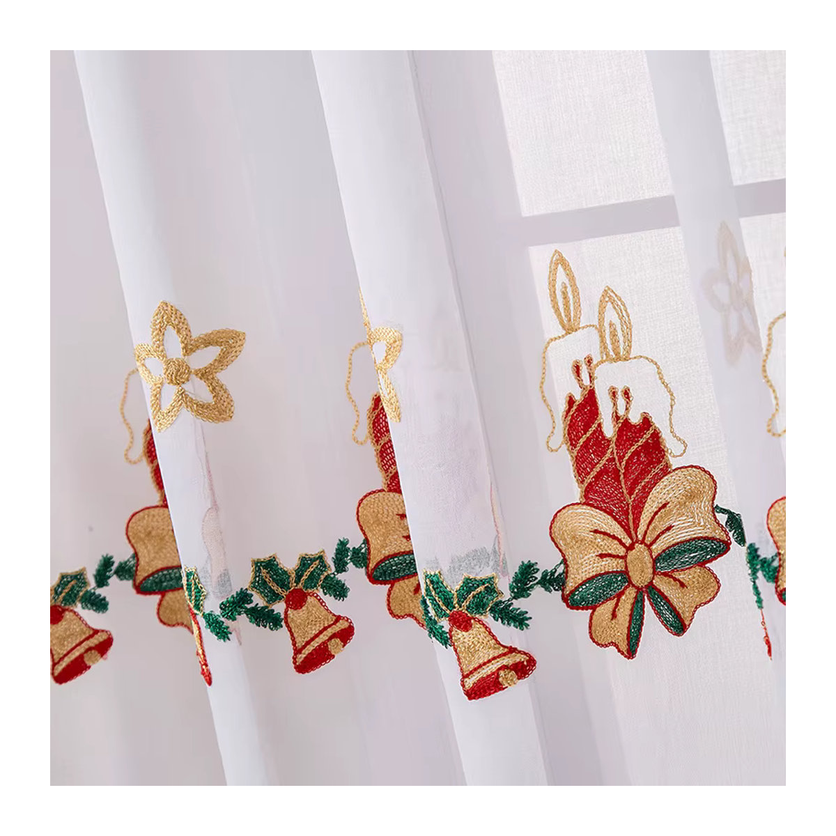 ZJBYZHOUSEHOLD Weihnachtsvorhänge mit Schneeflocken-Stickerei in Weiß, dekorative transparente Vorhänge für Wohnzimmer und Schlafzimmer - Bild 4