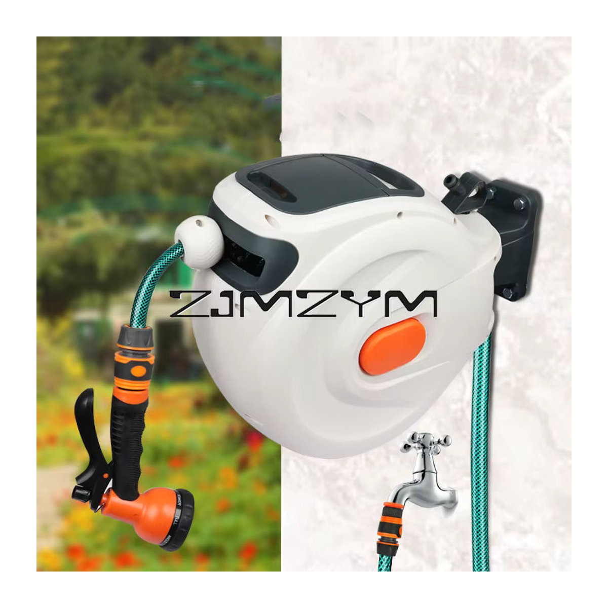 ZJMZYM Automatische Rücklaufschlauchtrommel mit 7-Muster-Schlauchdüse für Garten und Auto - Bild 2