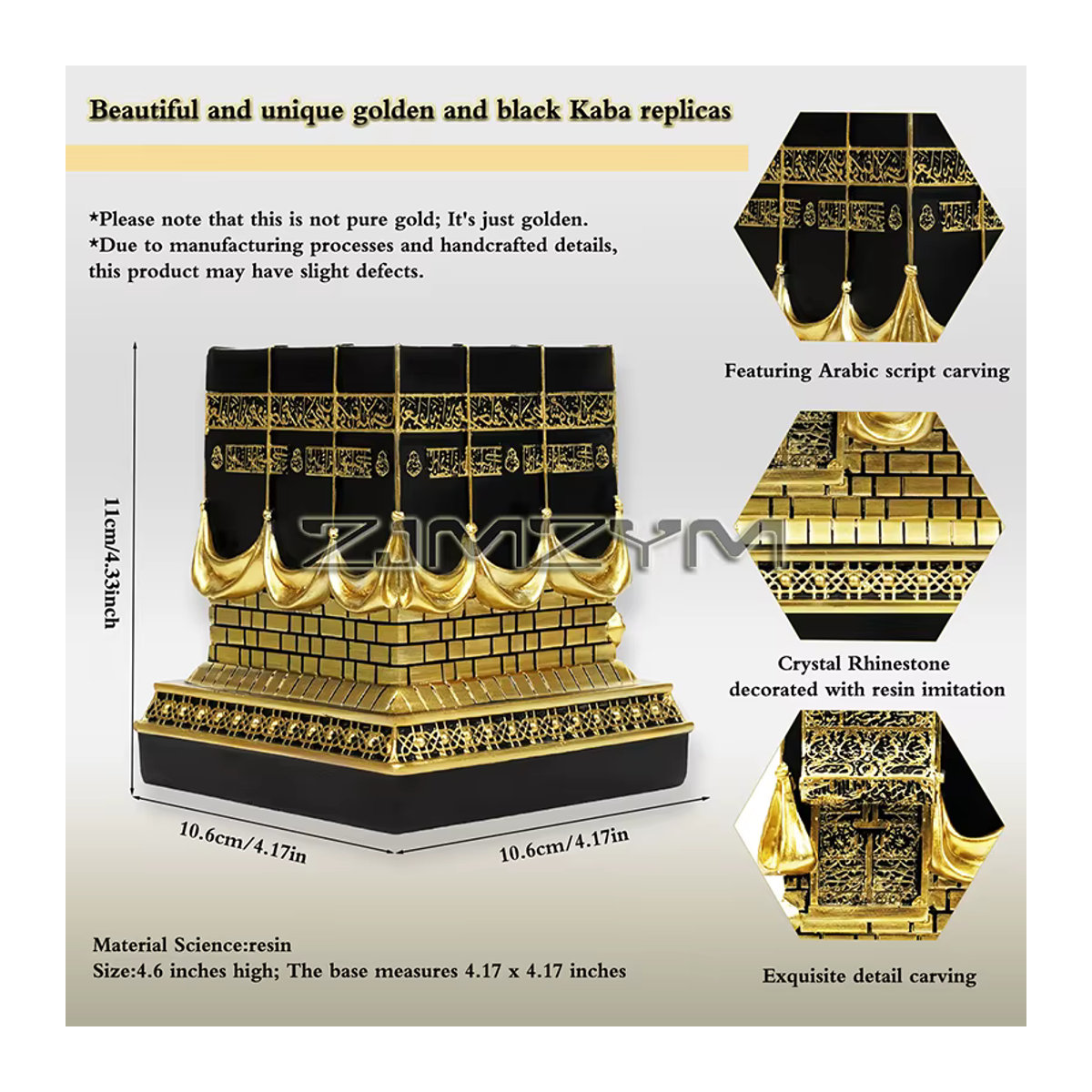 ZJMZYM Kaaba-Nachbildungsmodell aus Metall und Resin in Silber, Schwarz und Gold als islamische Dekoration für Ramadan und Eid - Bild 3